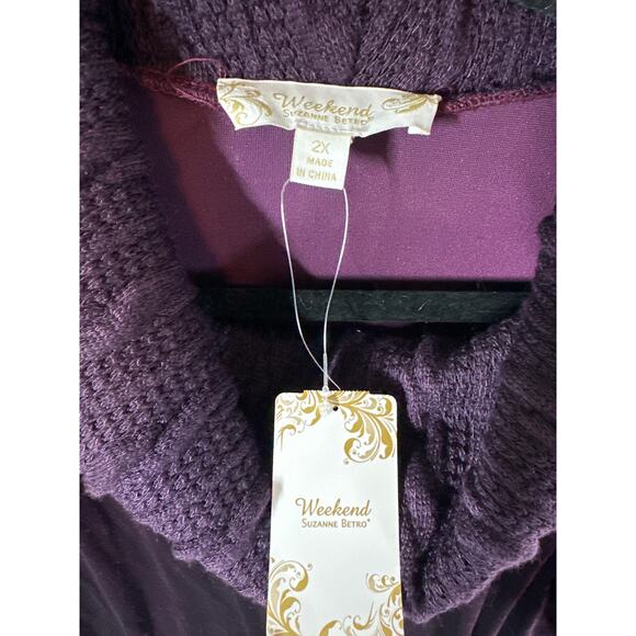 Suzanne Betro Weekend Purple Velvet Cable Knit Cowl Neck Textured Tunic Top 2X - Picture 5 of 12